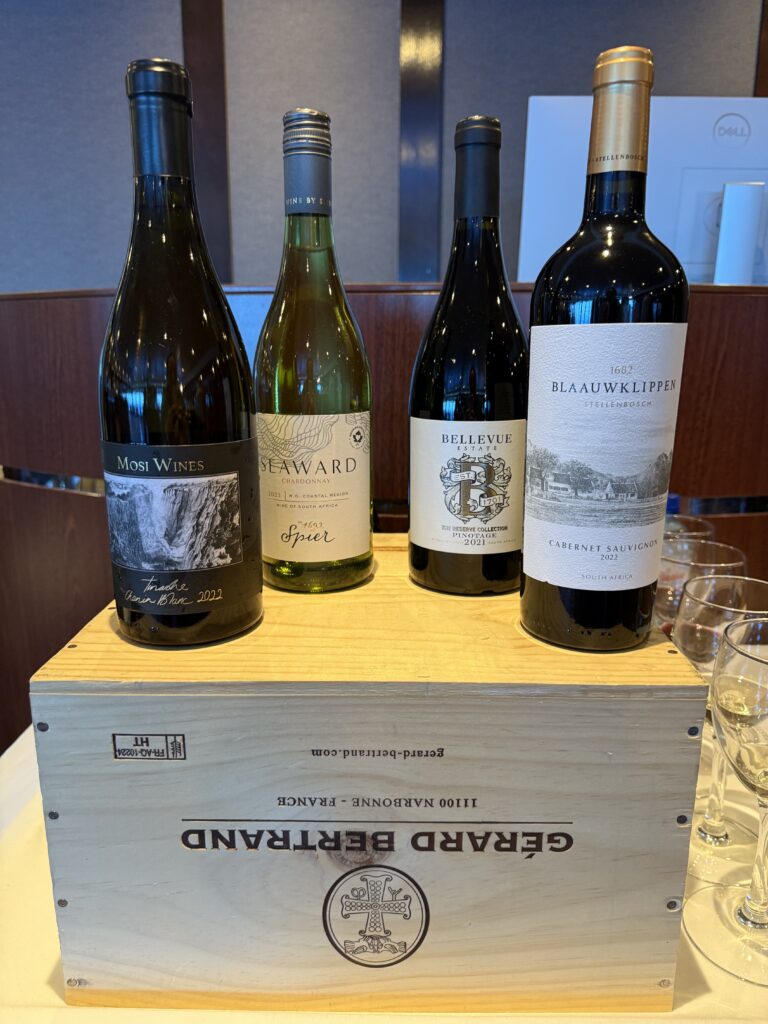 Our Azamara South Africa cruise offered wine tastings where we tried four different South African wines. 