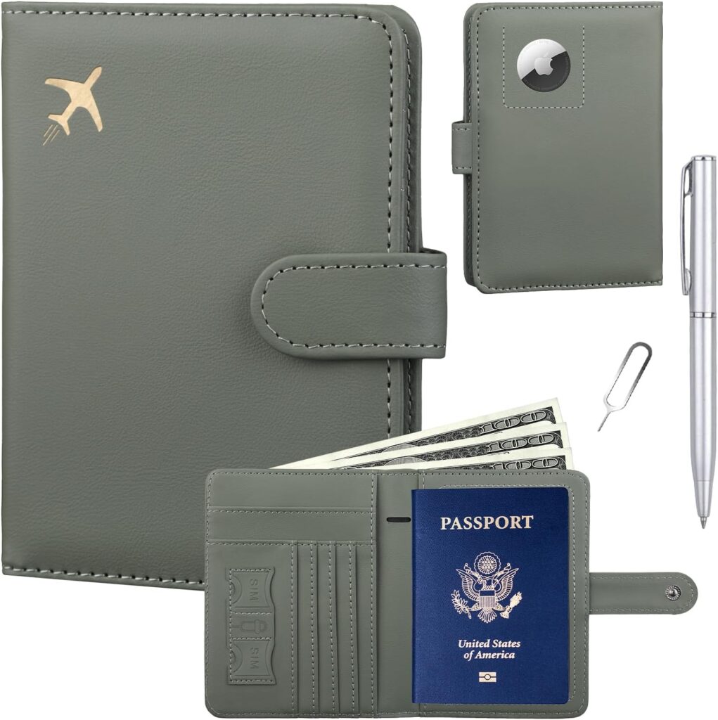Travel passport holder with built-in AirTag slot - RFID protection for international travel. amazon prime day travel essentials 2025