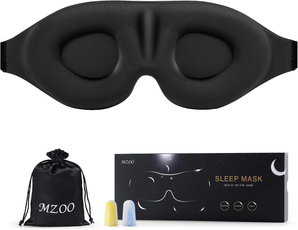 Zero-pressure sleep eye mask with contoured design - blackout travel mask for long flights. 