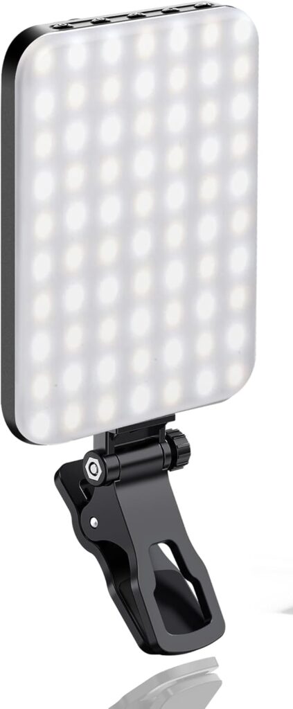 Portable LED photo light for travel - clip-on smartphone photography lighting for restaurants. Amazon Prime day travel essentials 2025