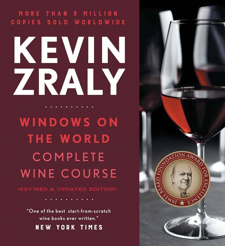 Kevin Zraly Windows on the World Complete Wine Course book cover with wine glass, perfect gift for wine lovers