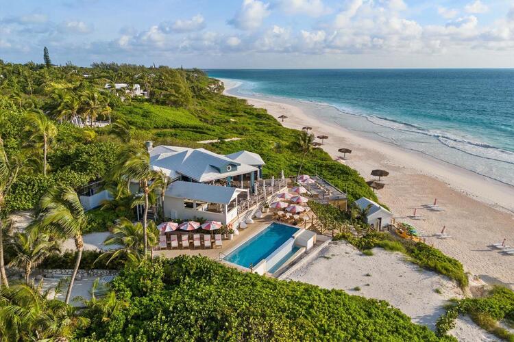 Pink Sands Resort Harbour Island Bahamas beachfront cottage and pool on pink sand beach