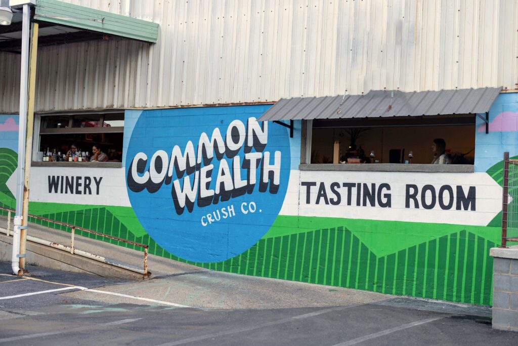 Common Wealth Crush winery exterior mural in Waynesboro Virginia in the Shenandoah Valley