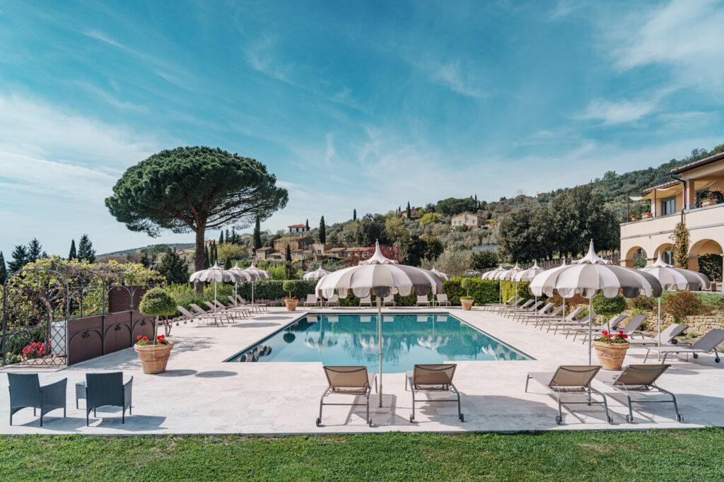 Il Falconiere Relais & Spa pool at a family-run winery estate in Cortona Tuscany